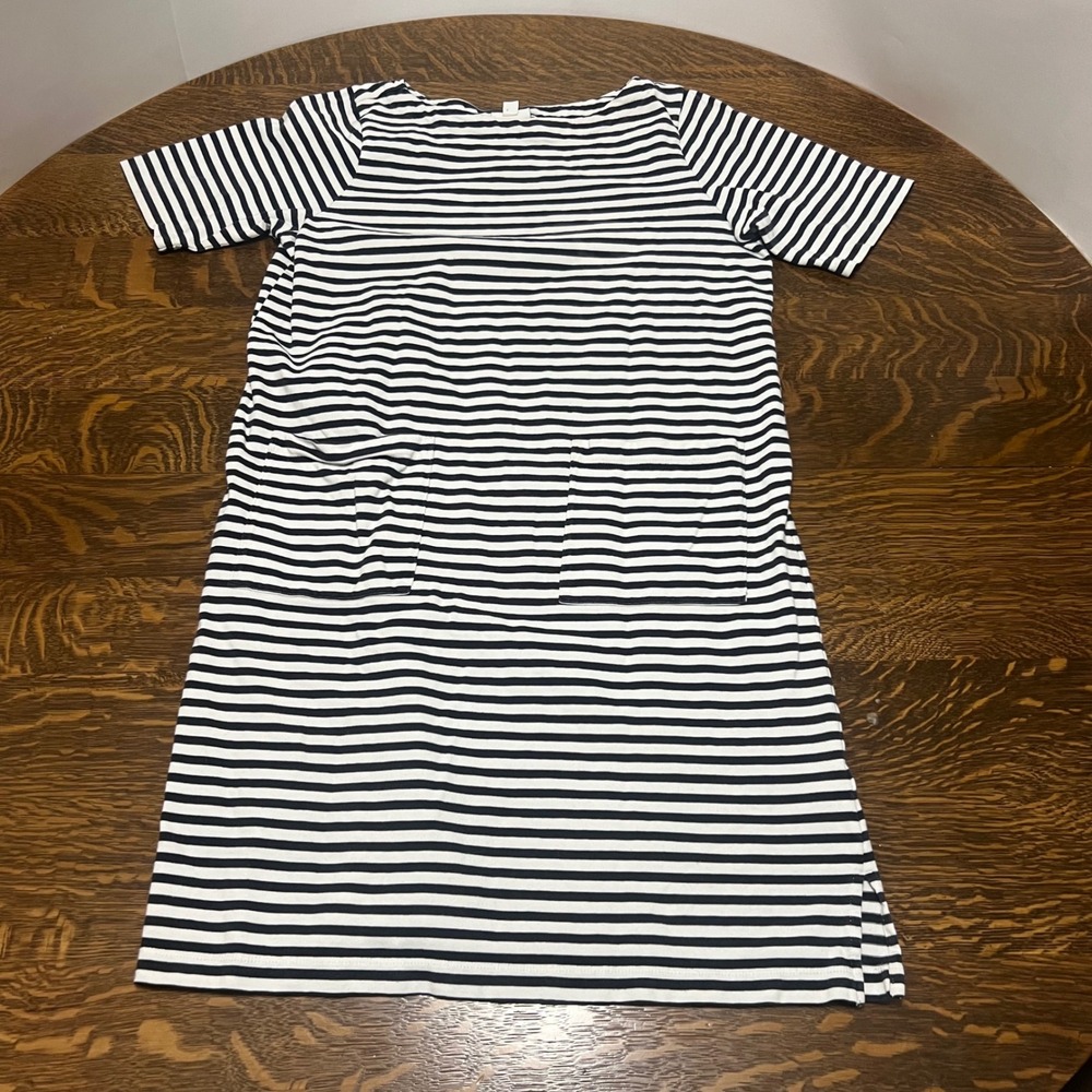 J.Jill Dress Womens M Blue White Stripe Lounge Short Sleeve Pocket Knit Nautical